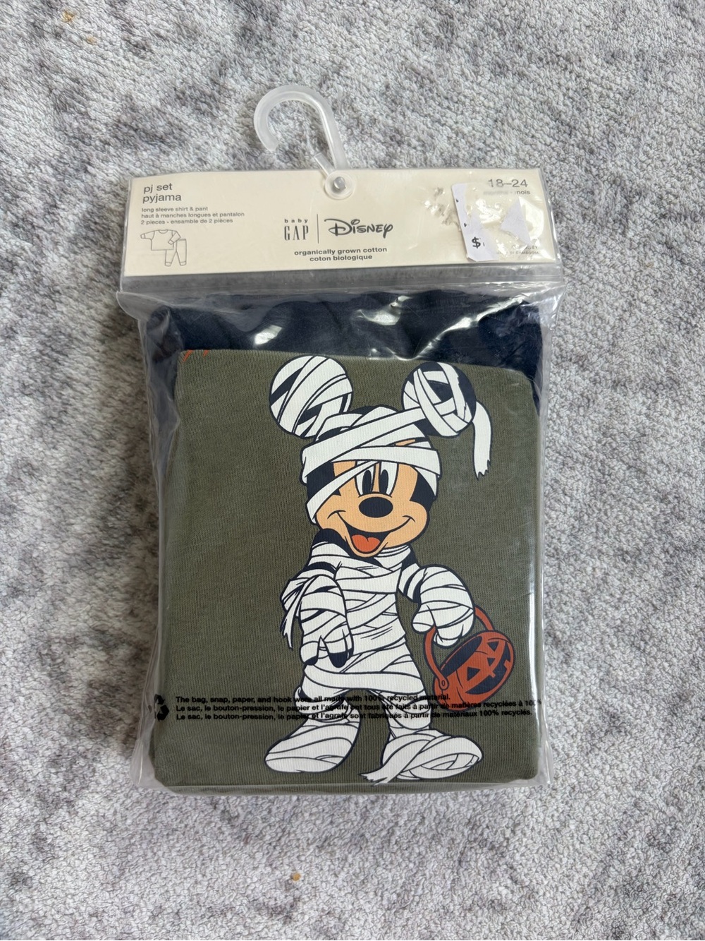 GAP Kids Olive Green and Navy Mickey Mummy Pajama Set